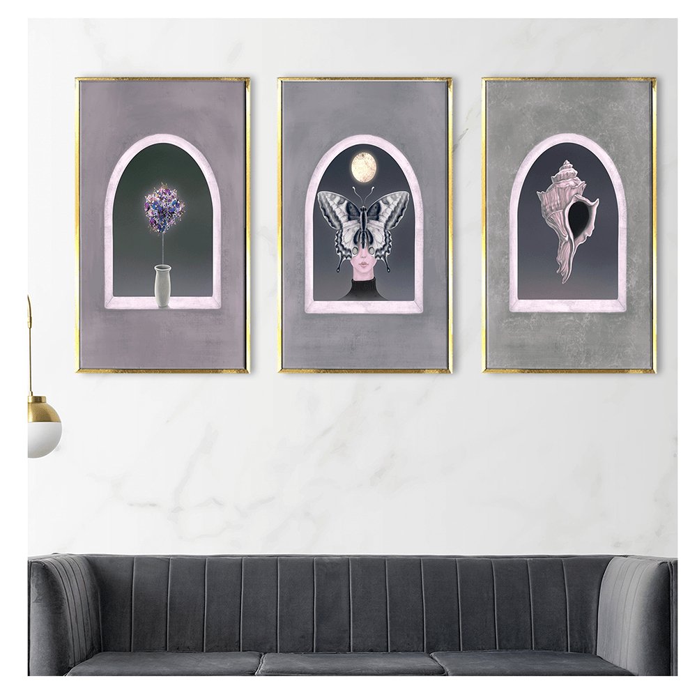 Modern Woman with Butterfly Canvas Painting Framed For Living Room Wall Decoration