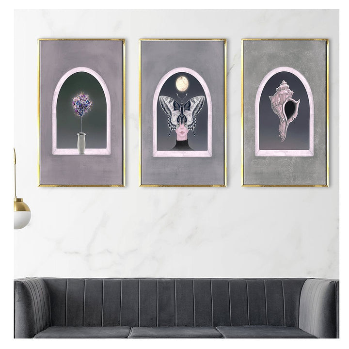 Modern Woman with Butterfly Canvas Painting Framed For Living Room Wall Decoration