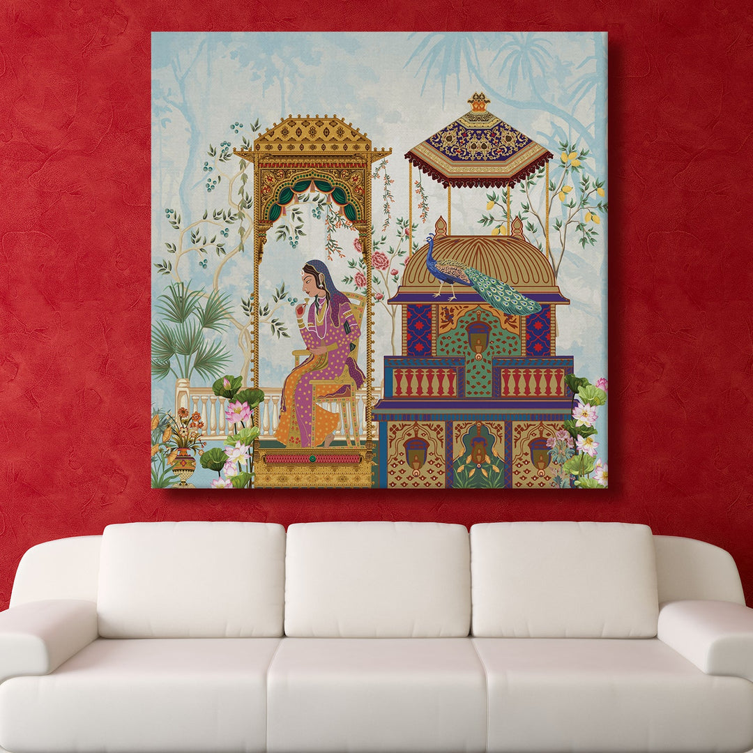 Mughal Indian Wall Art Canvas Painting For Living Room Wall Decoration