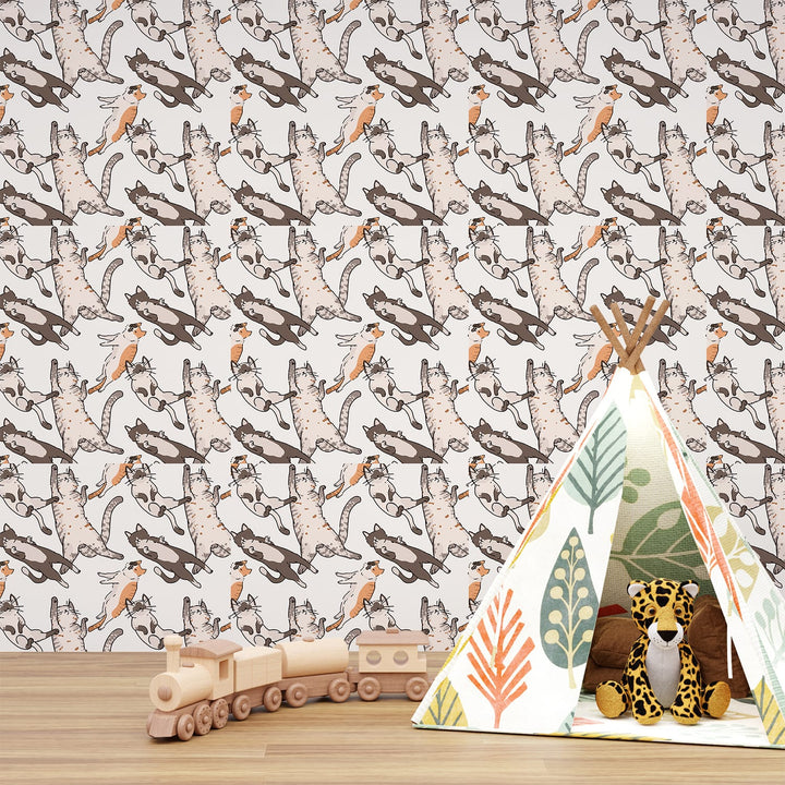 Multicolor Cats and her Baby Wallpaper for Kids Rooms Wall Decoration