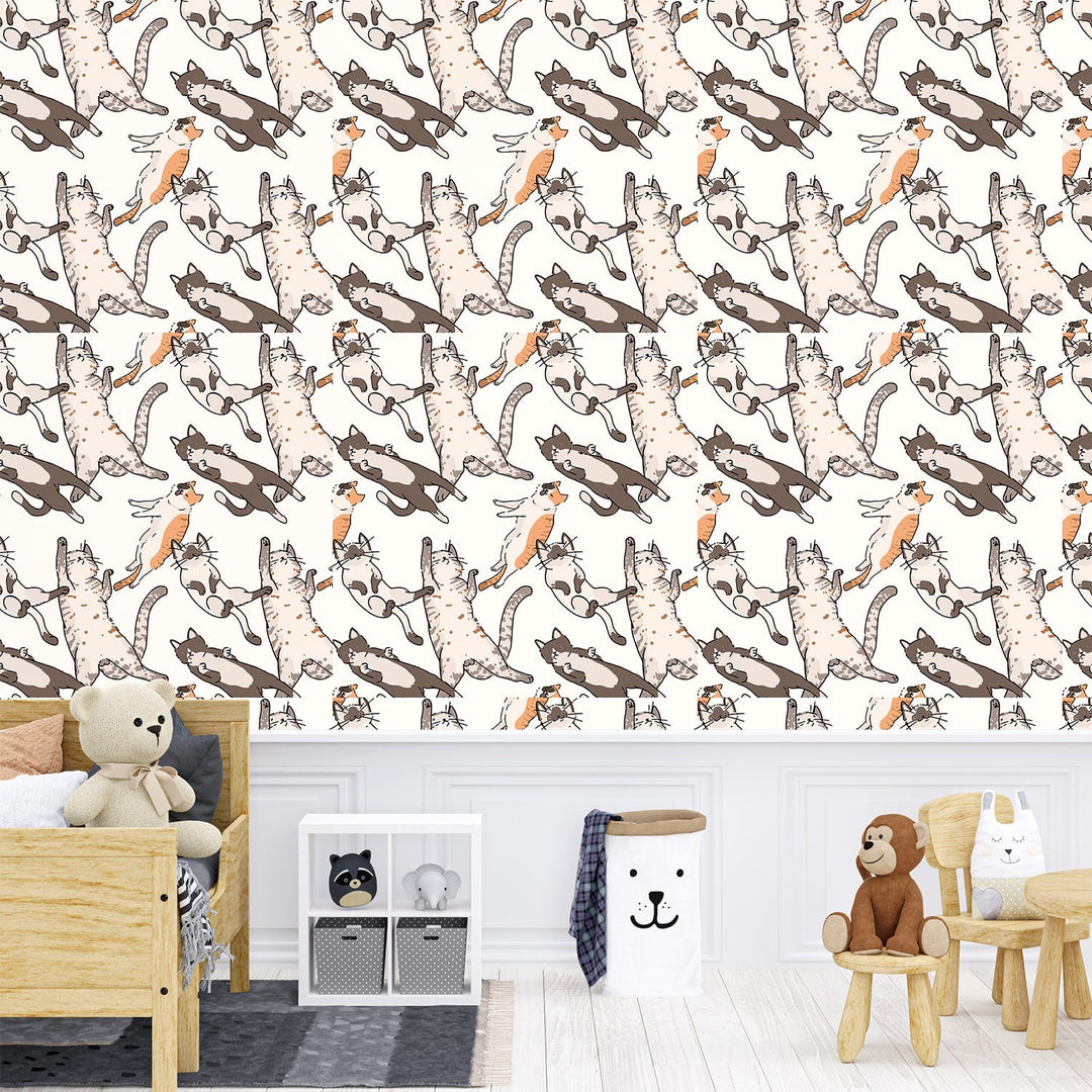 Multicolor Cats and her Baby Wallpaper for Kids Rooms Wall Decoration