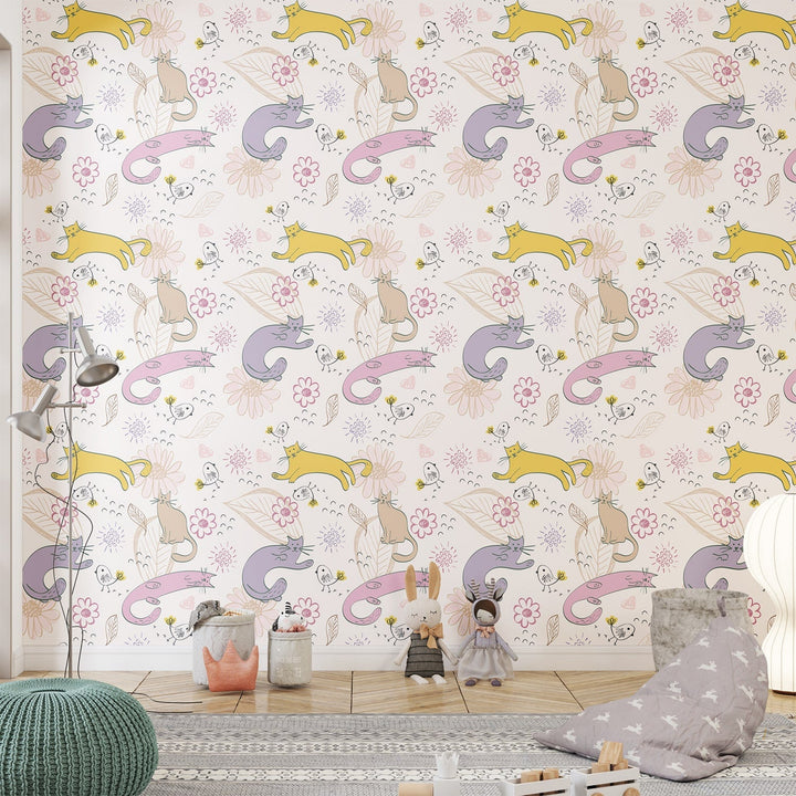 Multicolor Crocodile with Cats Wallpaper For Children's Room Wall Decoration