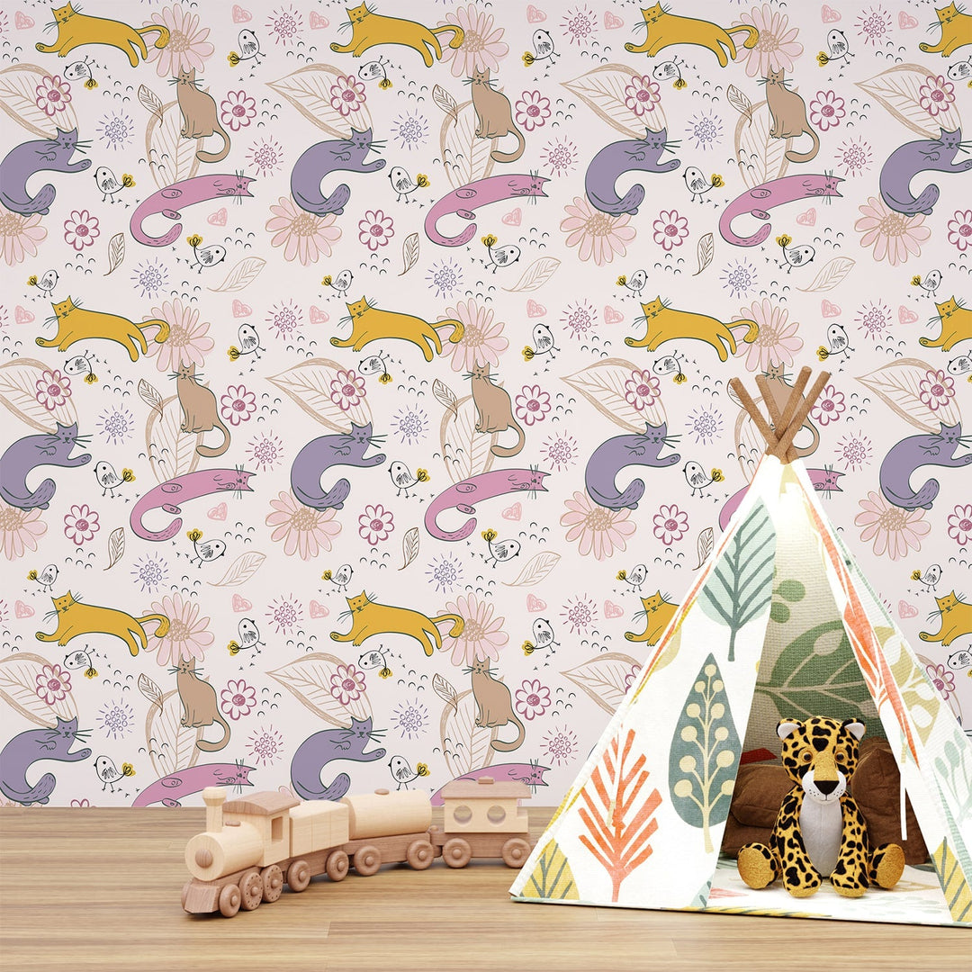Multicolor Crocodile with Cats Wallpaper For Children's Room Wall Decoration