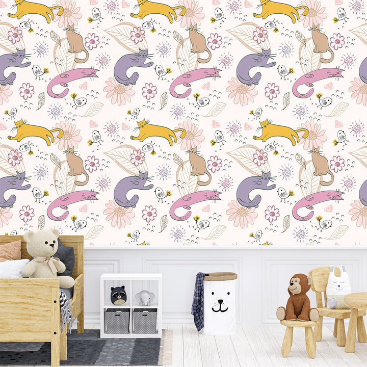 Multicolor Crocodile with Cats Wallpaper For Children's Room Wall Decoration