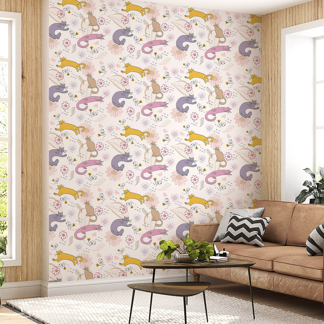 Multicolor Crocodile with Cats Wallpaper For Children's Room Wall Decoration