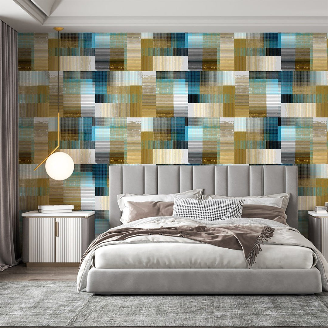 Multicolor Square Abstract Rustic Wallpaper For Home Decor