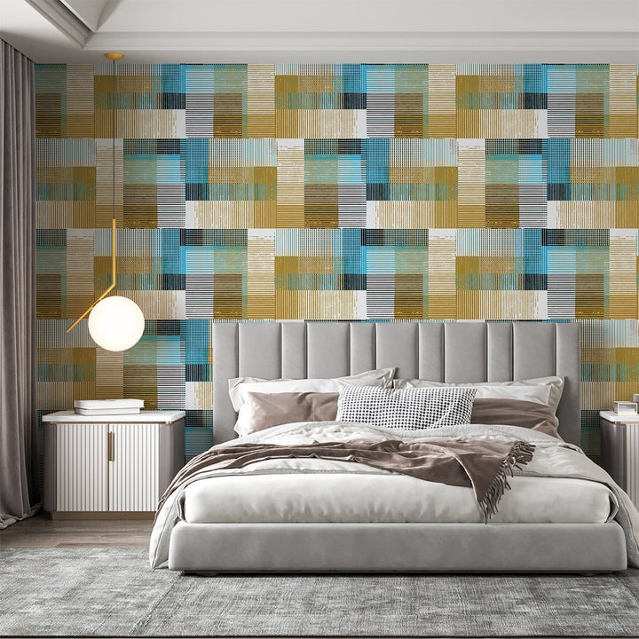 Multicolor Square Abstract Rustic Wallpaper For Home Decor