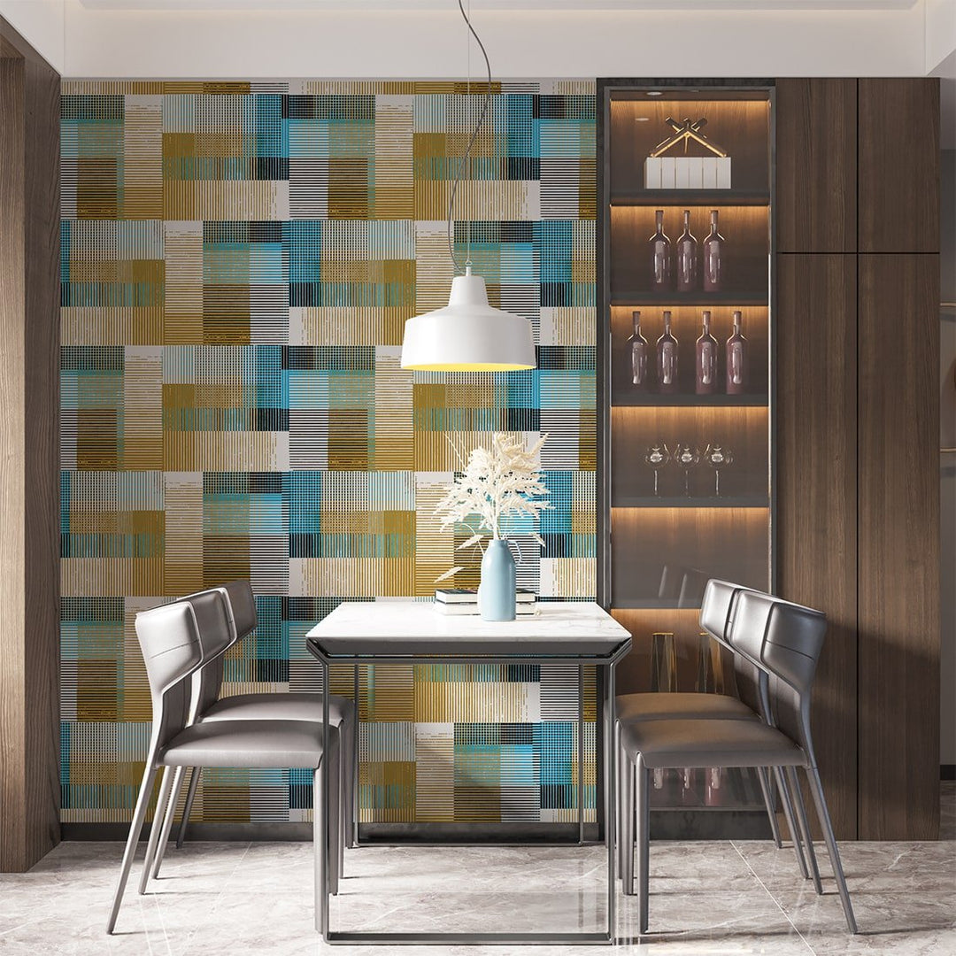 Multicolor Square Abstract Rustic Wallpaper For Home Decor