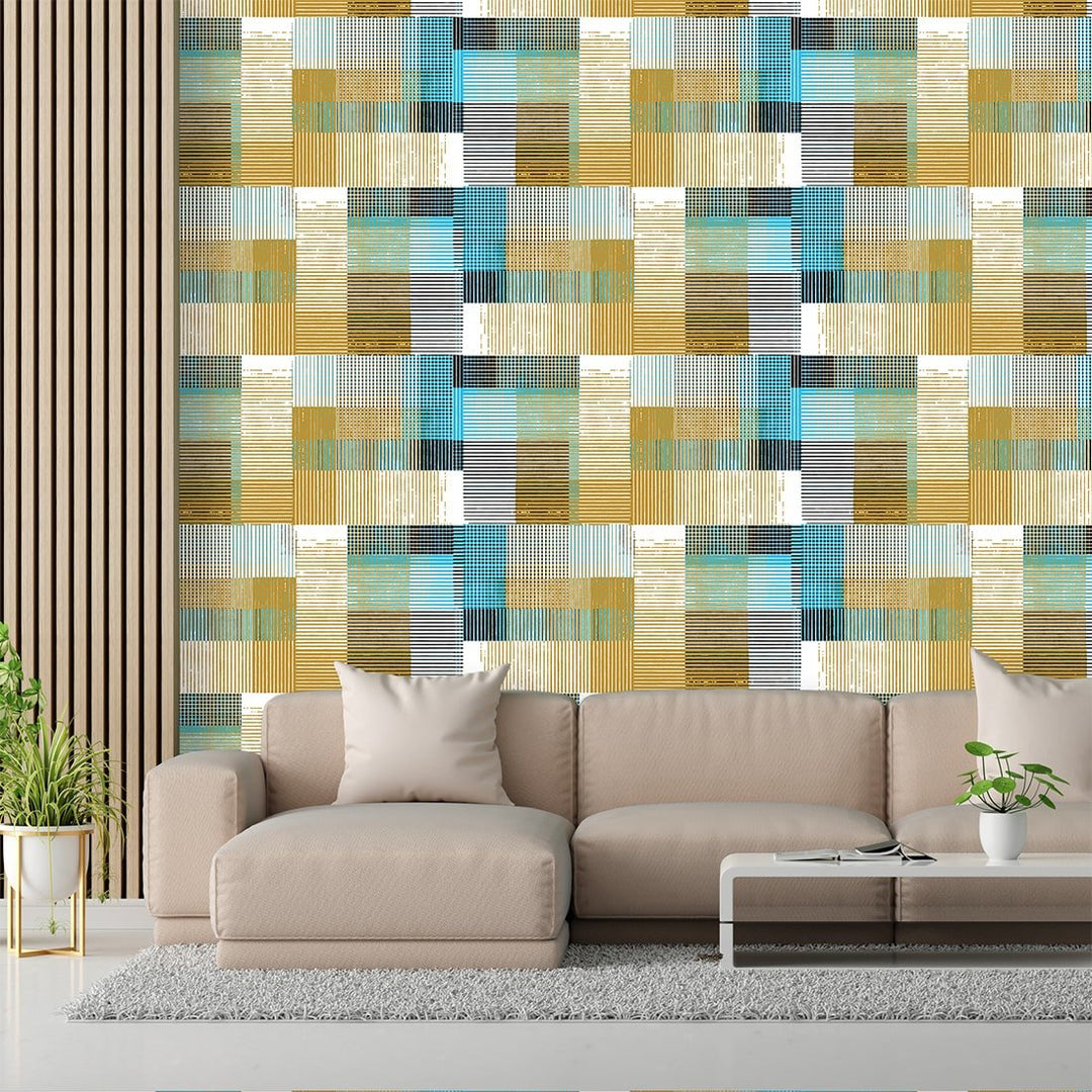 Multicolor Square Abstract Rustic Wallpaper For Home Decor
