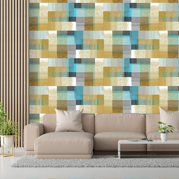 Multicolor Square Abstract Rustic Wallpaper For Home Decor