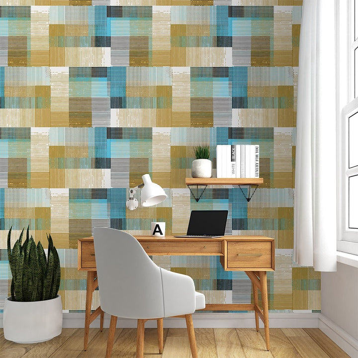 Multicolor Square Abstract Rustic Wallpaper For Home Decor