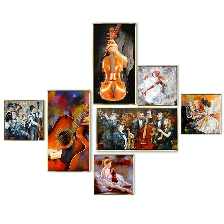 Music Canvas Floating Frame Collage Painting for Bedroom Wall Decoration