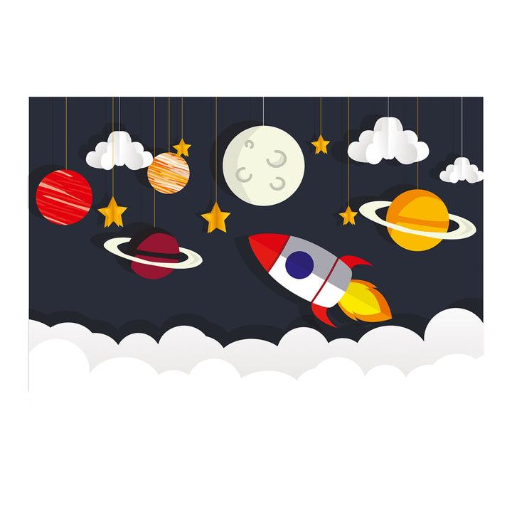 Paper rocket and solar system Wallpaper Mural for kids Room decoration.