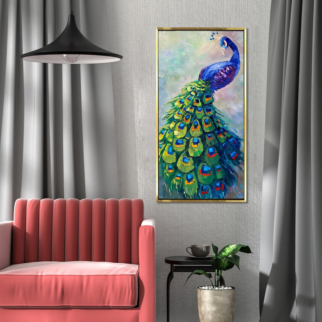 Peacock Vastu Canvas Painting Framed For Bedroom Wall Decoration