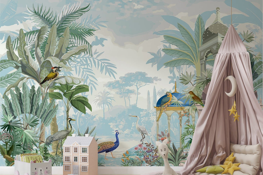 Persian Garden Mural Dollhouse Miniature Wallpaper for Kids Room Decoration