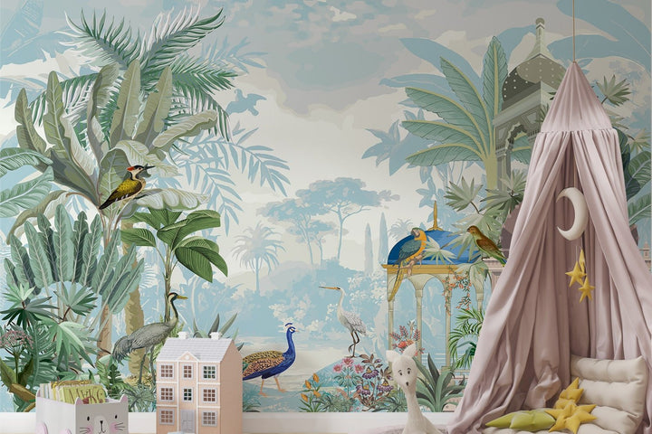 Persian Garden Mural Dollhouse Miniature Wallpaper for Kids Room Decoration