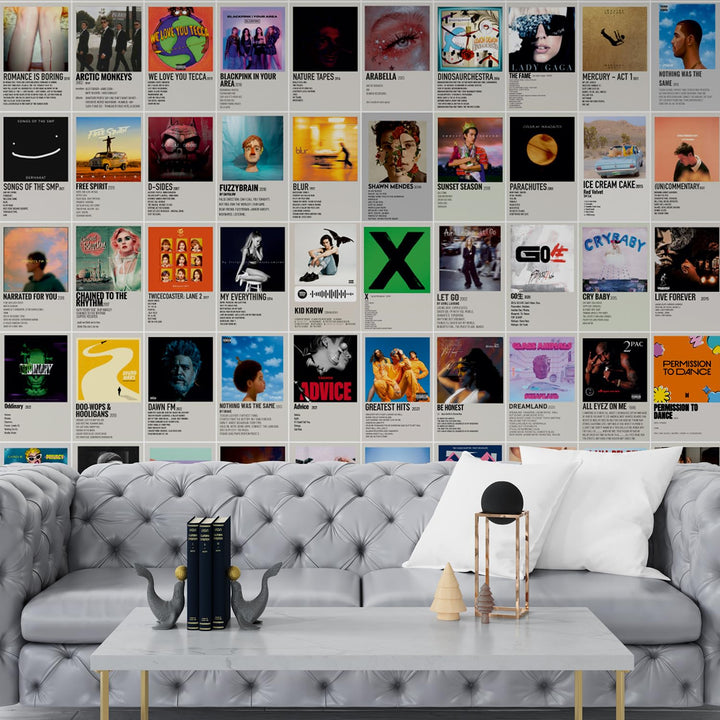 Posters Set of 120 Small Wall Poster Set Wall Collage for Home Decoration Office Decor Size 6 in x 4 inch (MINIMALISTIC ALBUM COVER MUSIC)