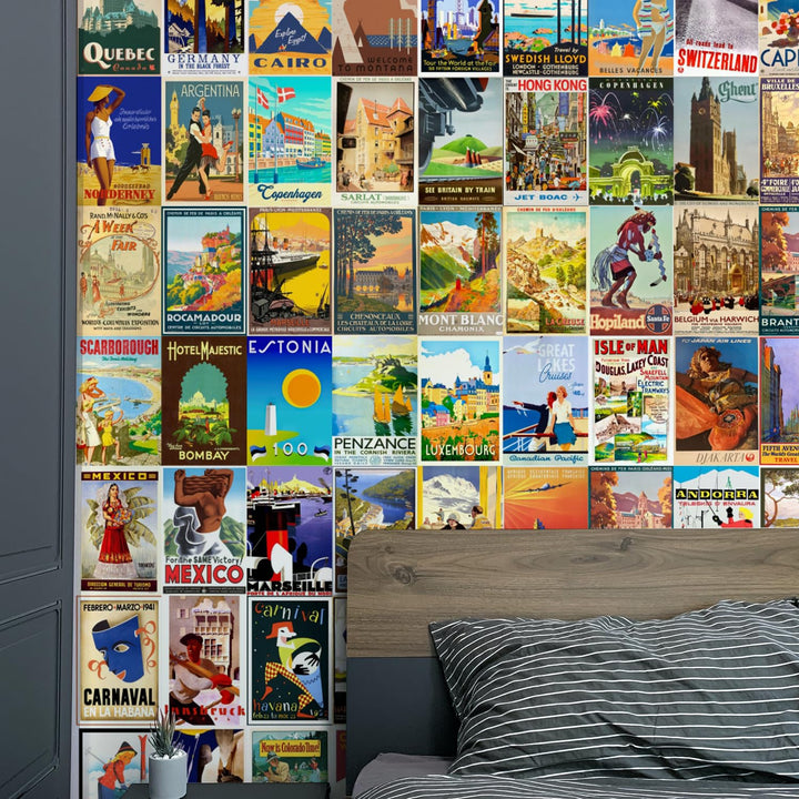Posters Set of 120 Small Wall Poster Set Wall Collage for Home Decoration Office Decor Size 6 in x 4 inch (VINTAGE TRAVEL)