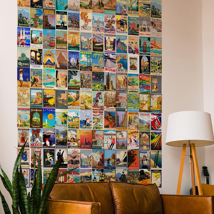 Posters Set of 120 Small Wall Poster Set Wall Collage for Home Decoration Office Decor Size 6 in x 4 inch (VINTAGE TRAVEL)