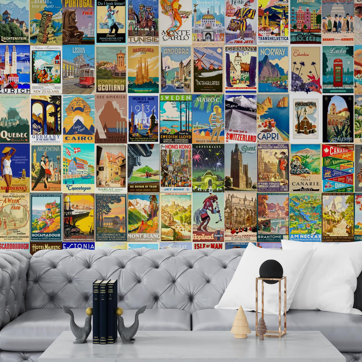 Posters Set of 120 Small Wall Poster Set Wall Collage for Home Decoration Office Decor Size 6 in x 4 inch (VINTAGE TRAVEL)