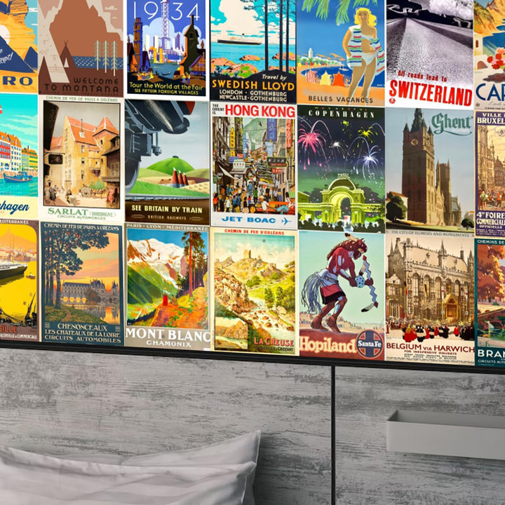 Posters Set of 120 Small Wall Poster Set Wall Collage for Home Decoration Office Decor Size 6 in x 4 inch (VINTAGE TRAVEL)