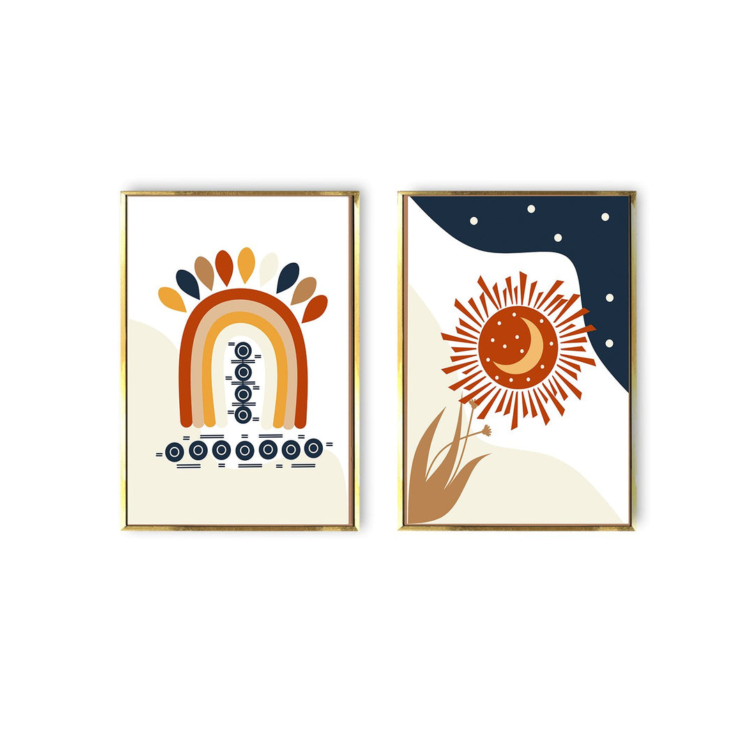 Rainbow, sun and moon of Boho Chic Wall art For Home and Office Wall Decoration