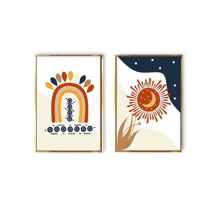 Rainbow, sun and moon of Boho Chic Wall art For Home and Office Wall Decoration