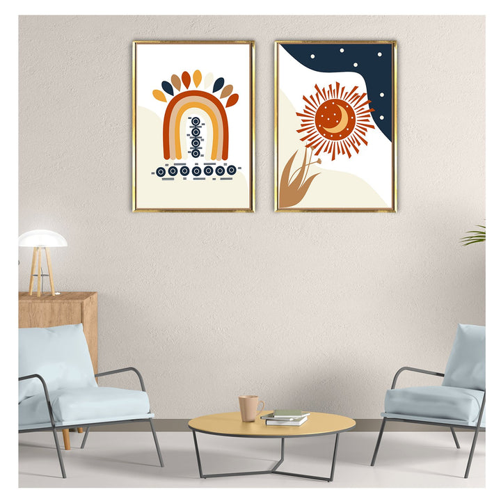 Rainbow, sun and moon of Boho Chic Wall art For Home and Office Wall Decoration