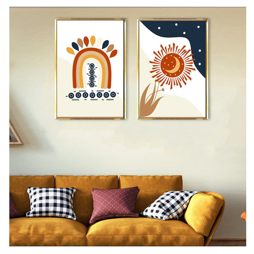 Rainbow, sun and moon of Boho Chic Wall art For Home and Office Wall Decoration