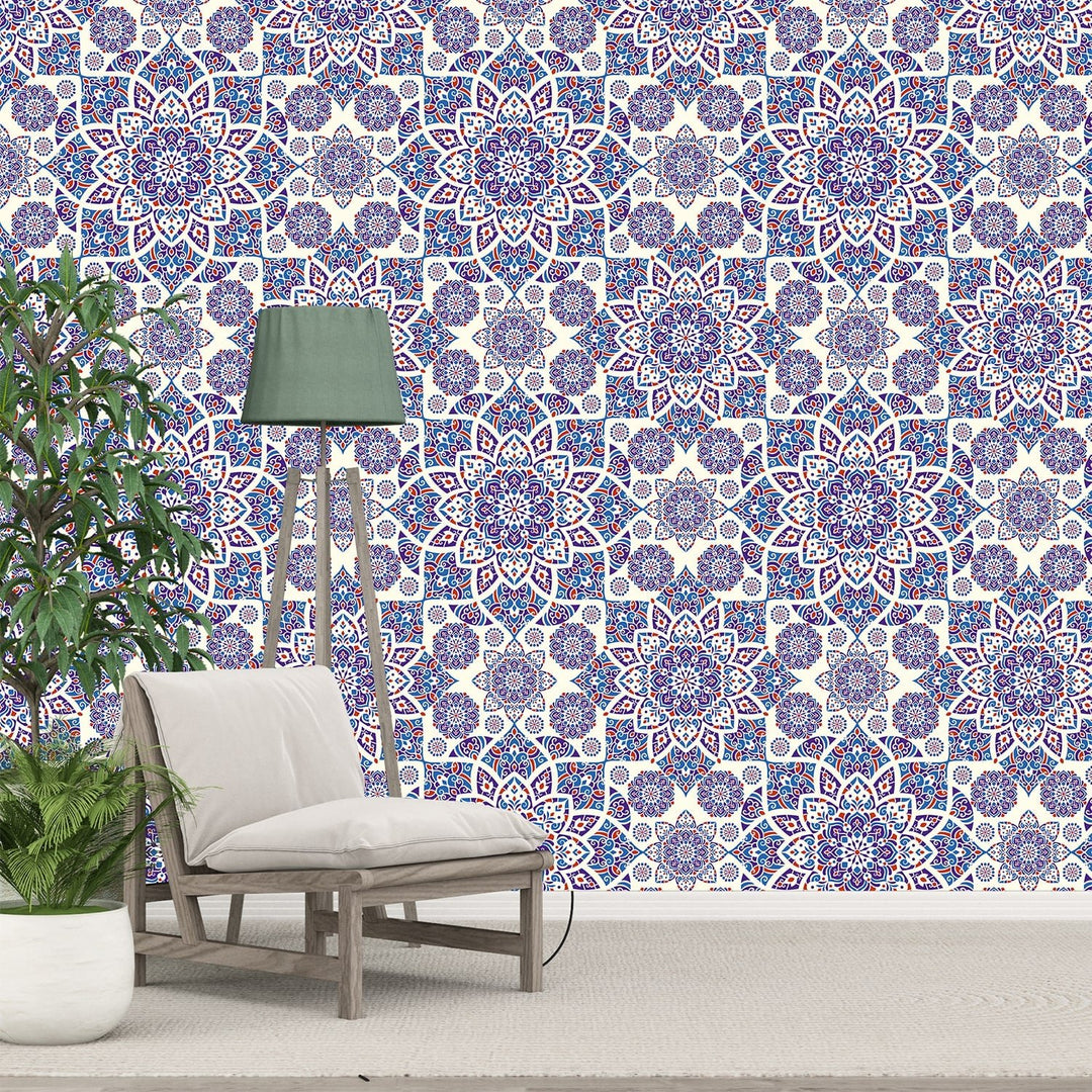 Red and blue Turkish seamless pattern wallpaper For Living Rooms