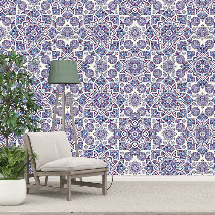 Red and blue Turkish seamless pattern wallpaper For Living Rooms