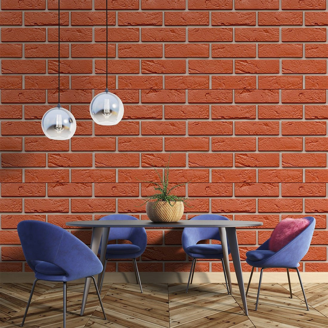 Red Color Brick Pattern Wallpaper For Café and Restaurants Wall Decoration