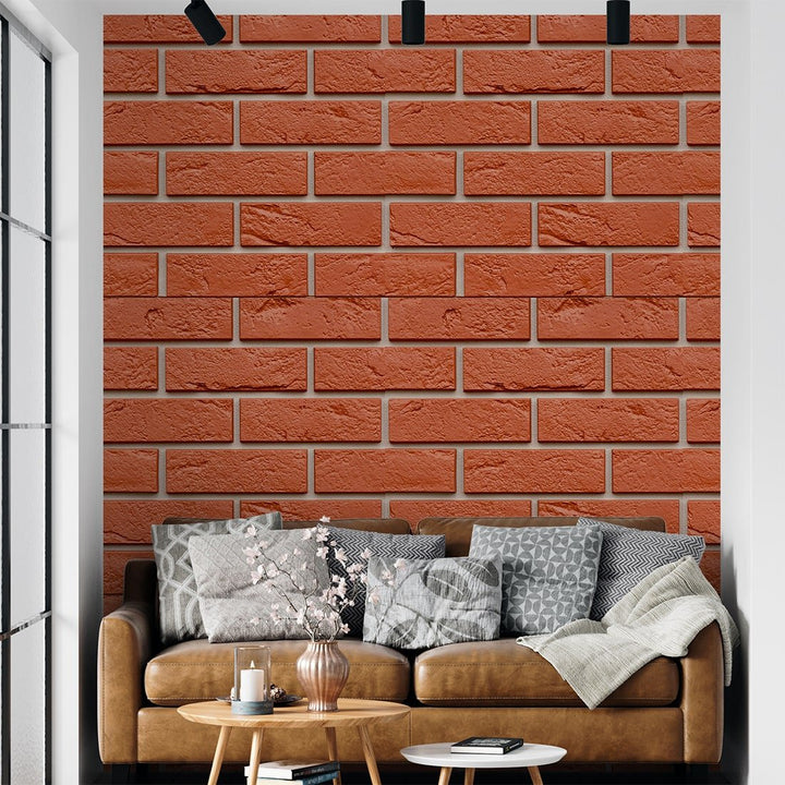 Red Color Brick Pattern Wallpaper For Café and Restaurants Wall Decoration