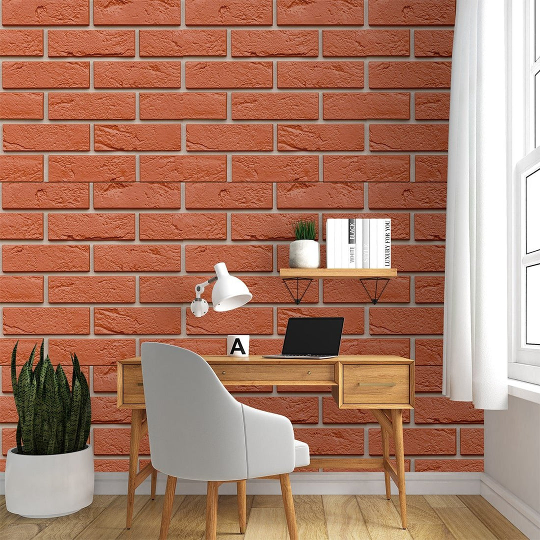 Red Color Brick Pattern Wallpaper For Café and Restaurants Wall Decoration