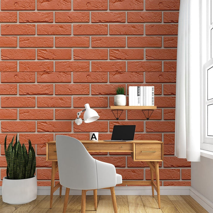 Red Color Brick Pattern Wallpaper For Café and Restaurants Wall Decoration