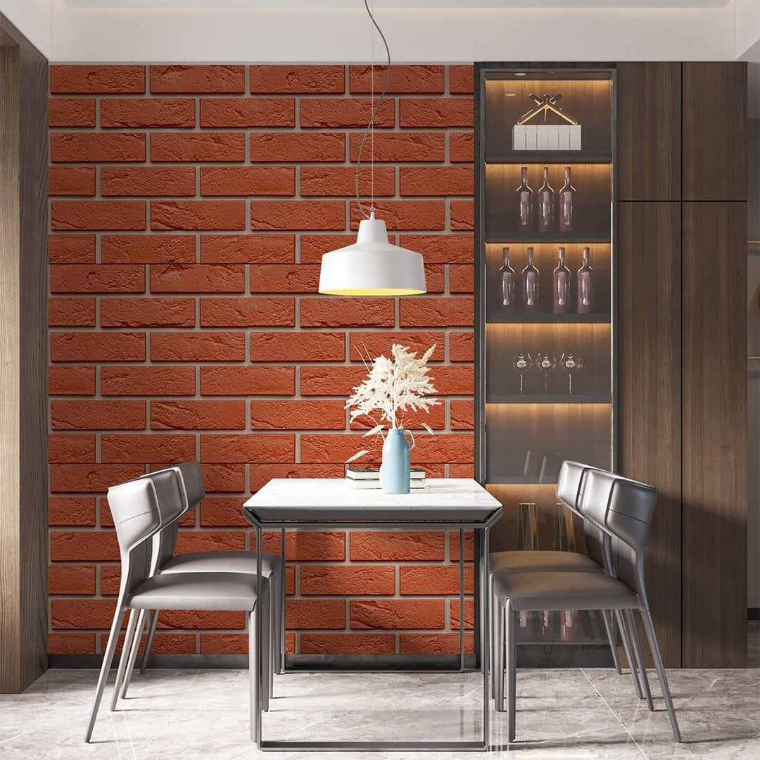 Red Color Brick Pattern Wallpaper For Café and Restaurants Wall Decoration