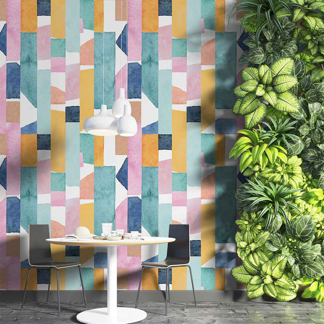 Retro Geometric pattern watercolor Wallpaper For living Rooms Wall Decoration