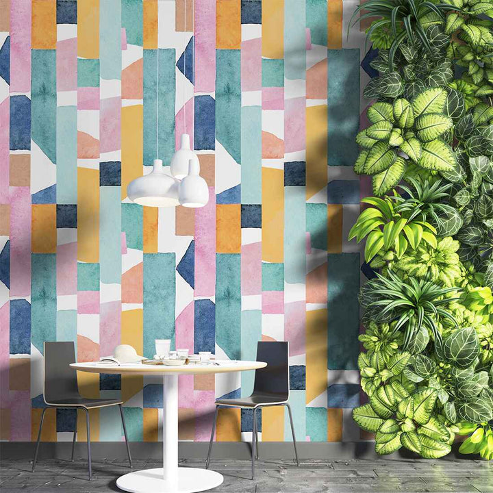 Retro Geometric pattern watercolor Wallpaper For living Rooms Wall Decoration