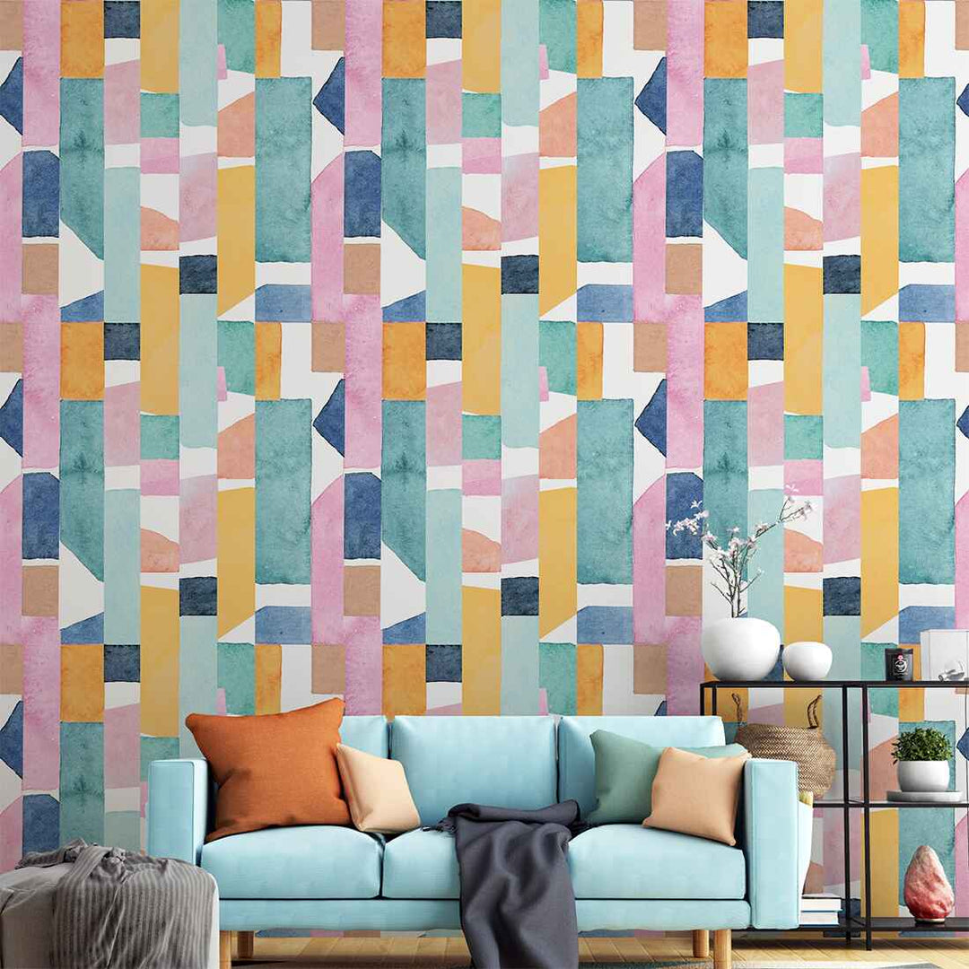 Retro Geometric pattern watercolor Wallpaper For living Rooms Wall Decoration