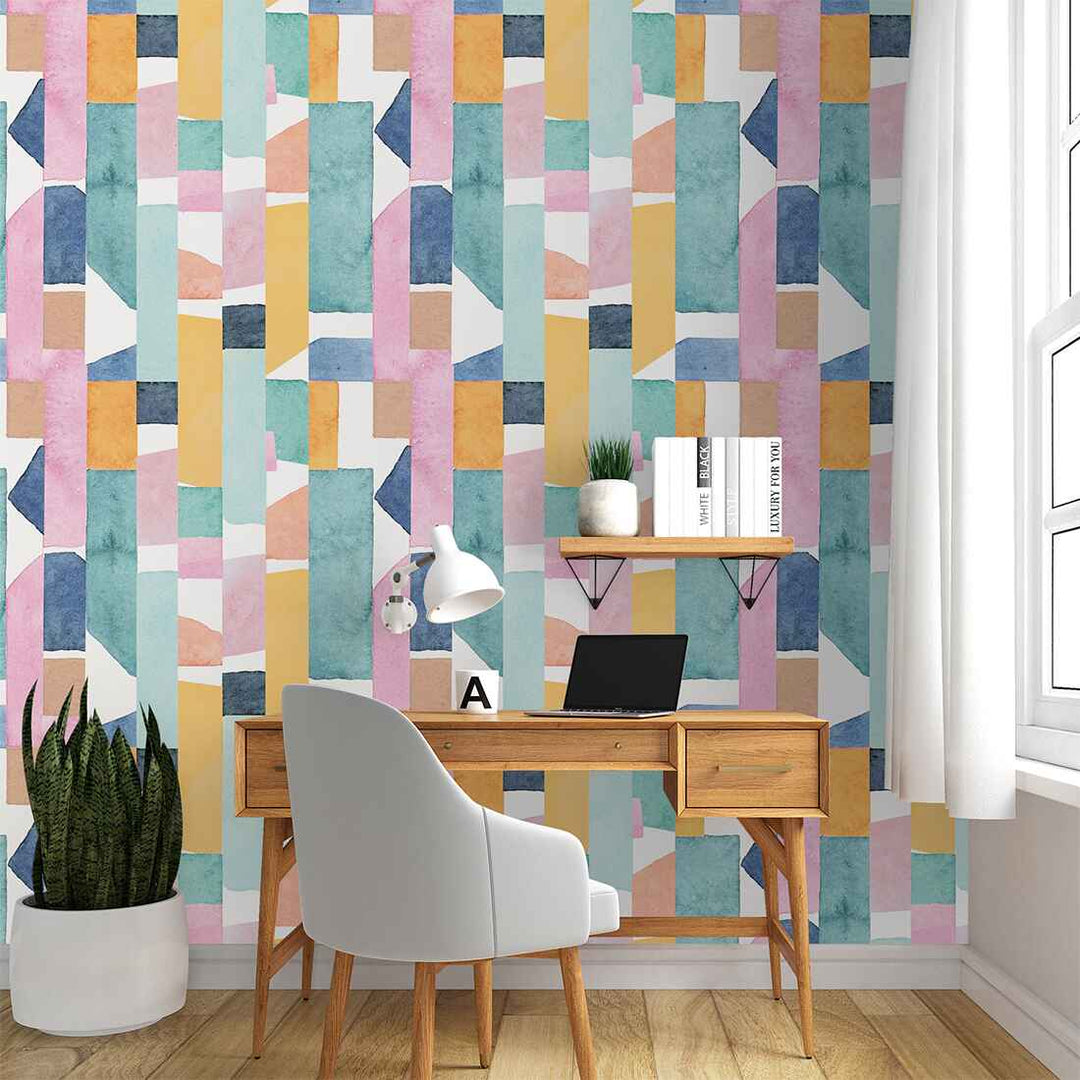 Retro Geometric pattern watercolor Wallpaper For living Rooms Wall Decoration