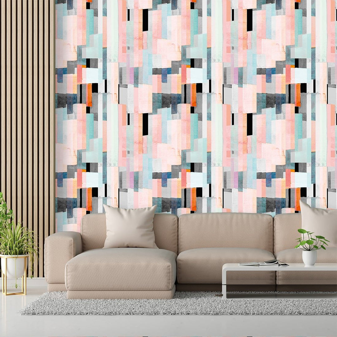 Retro Pastel Multicolor abstract wallpaper Living Rooms
