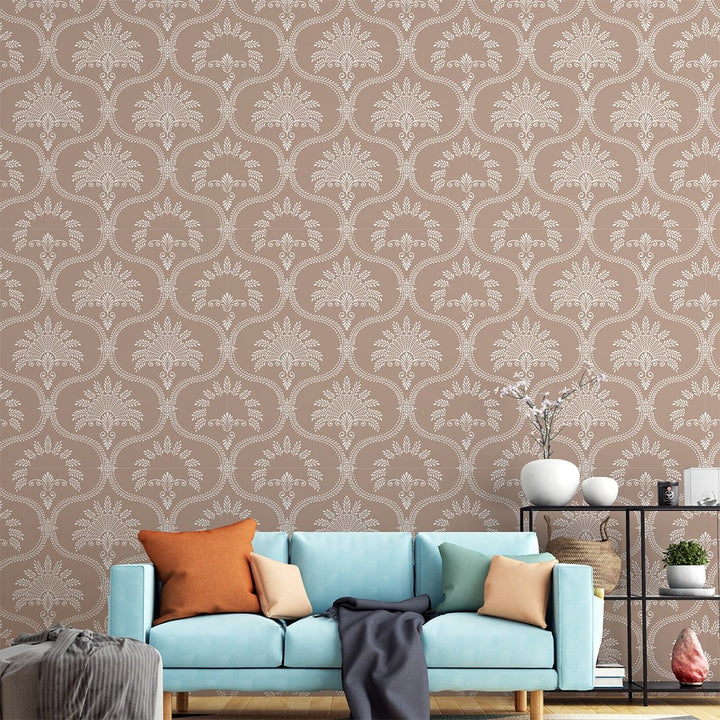 Royal Ethnic Designer Beige & White Premium Quality Vintage Wallpaper
