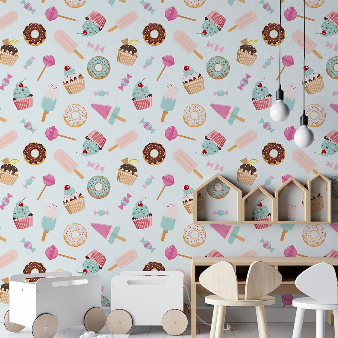 Self Adhesive Cake And ice-cream background kid's wallpaper