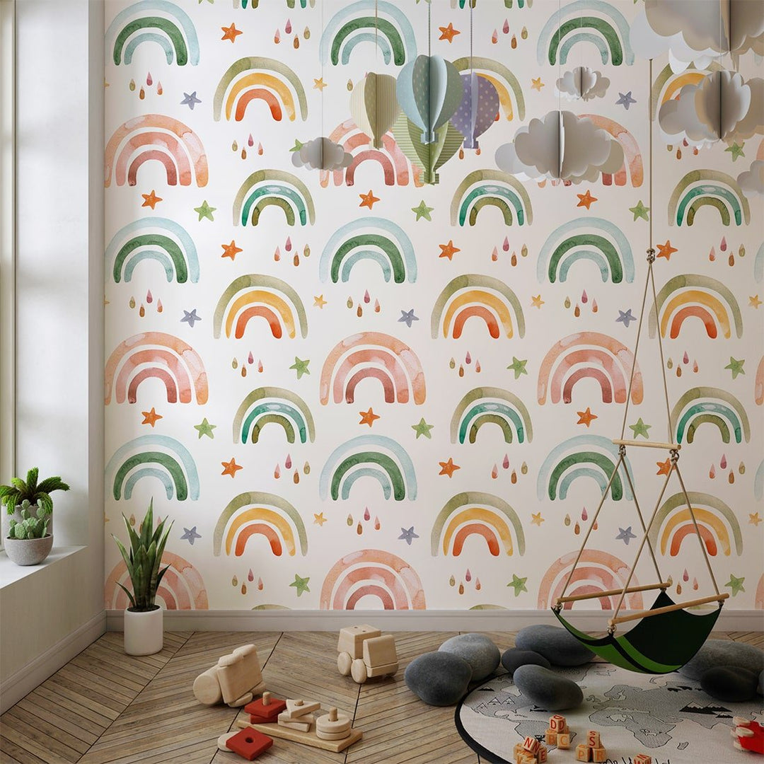 Self Adhesive Rainbows Wallpaper For Kids bedroom