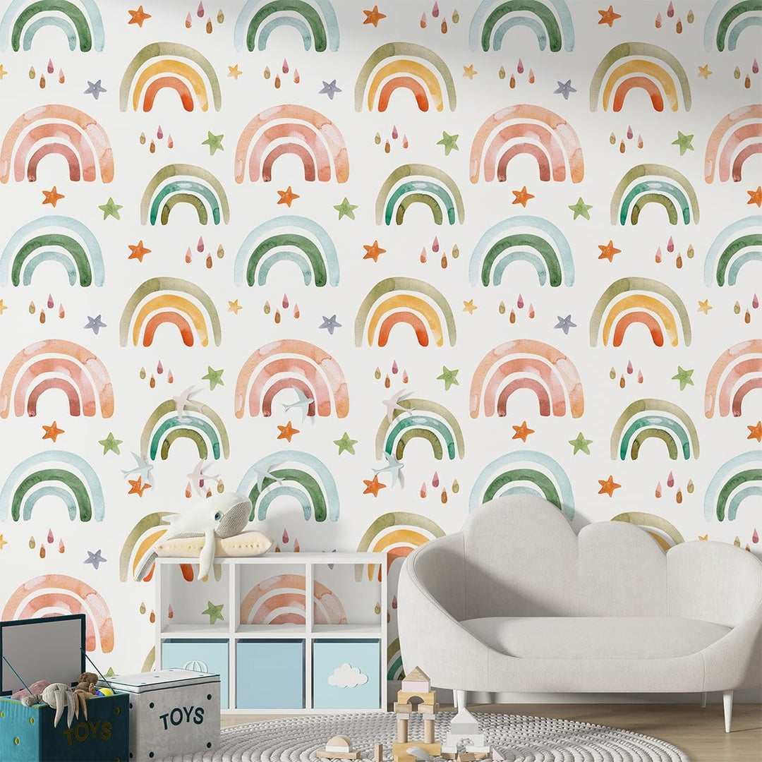 Self Adhesive Rainbows Wallpaper For Kids bedroom