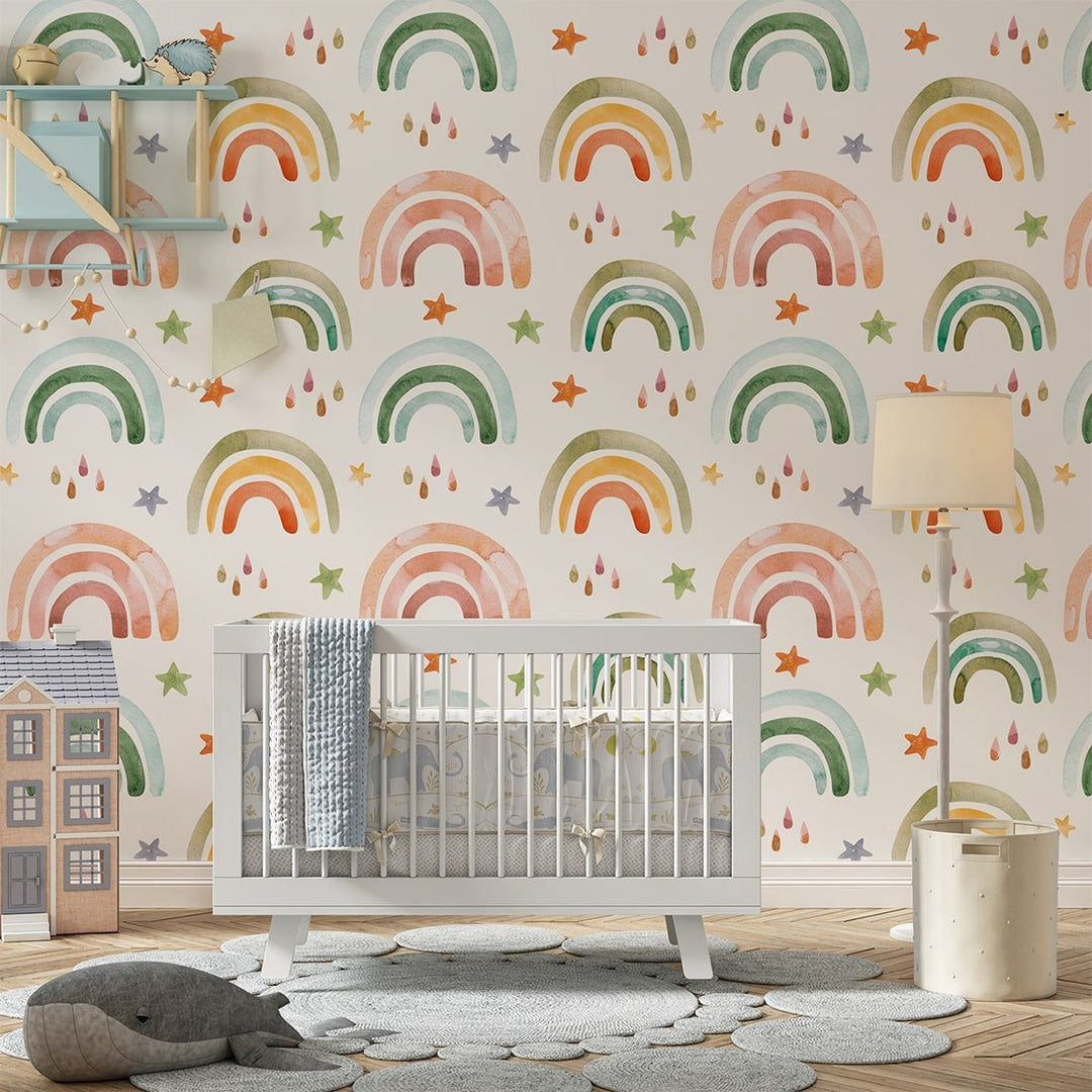 Self Adhesive Rainbows Wallpaper For Kids bedroom