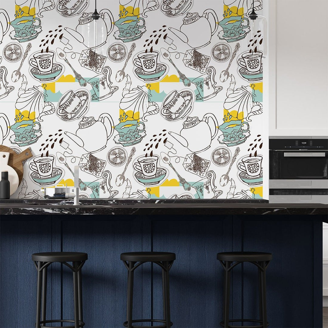 Tea and coffee seamless background wallpaper for café kitchen