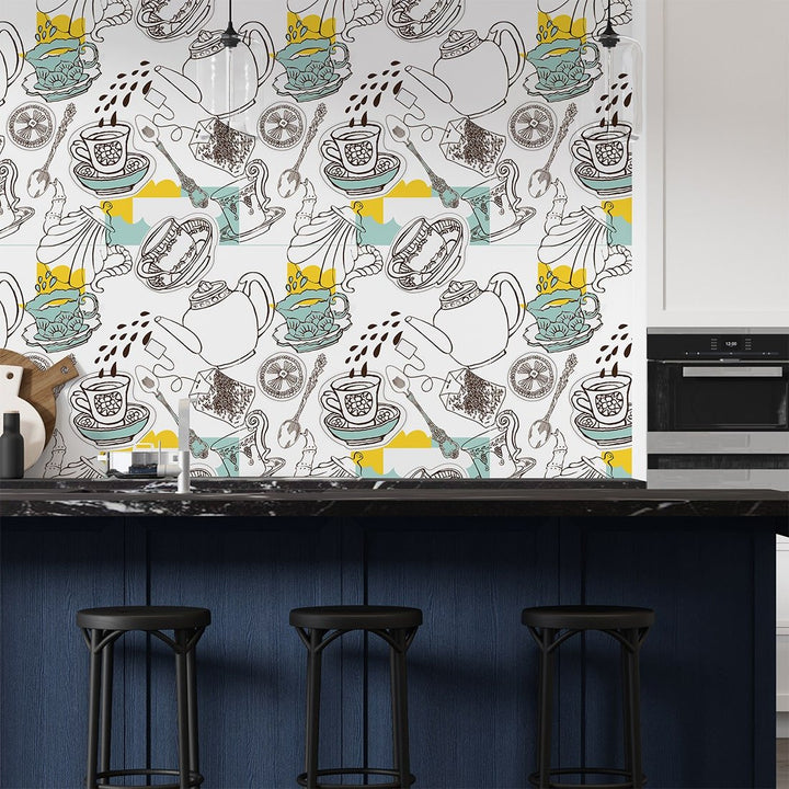 Tea and coffee seamless background wallpaper for café kitchen