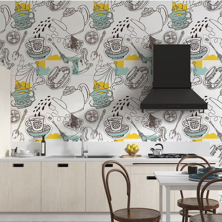 Tea and coffee seamless background wallpaper for café kitchen