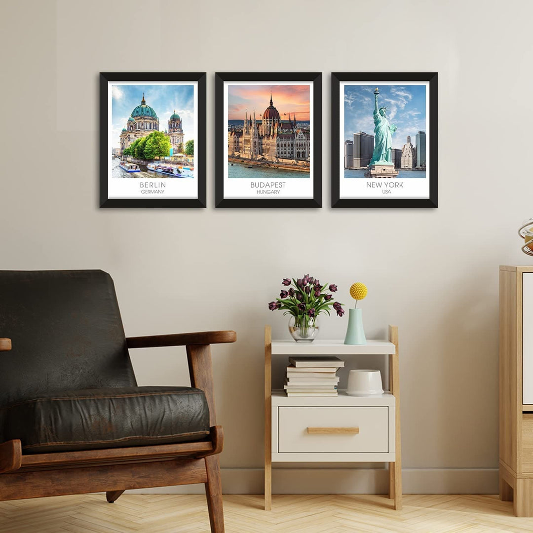 Travel Theme Wall Decor Framed Paintings for Living Room and Office wall Decoration.